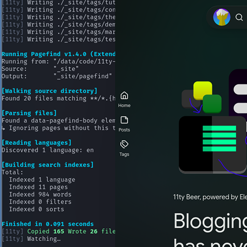 Terminal screenshot with homepage screenshot